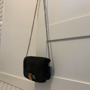 Black leather and wood bag